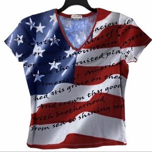 Casual Corner Patriotic Tee Flag Waving Size Med